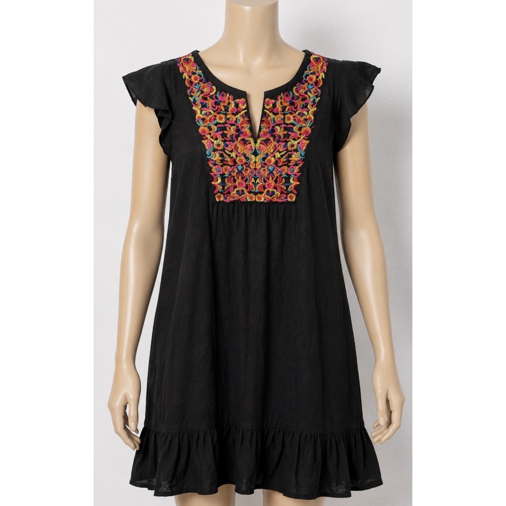 LONESS Women's Black Dress Size Small S Light Weight Flowy Summer Ruffle Sleeves